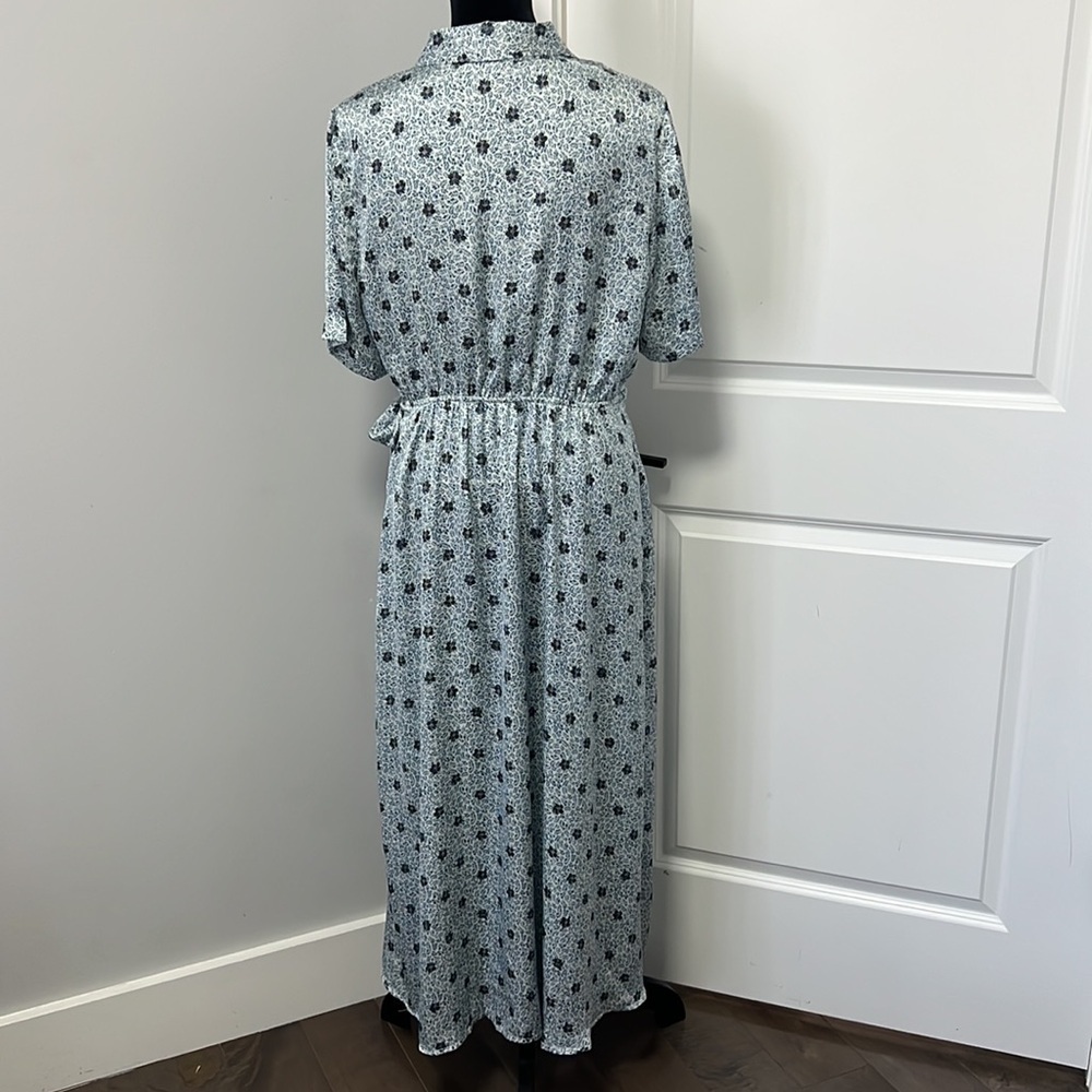 Vince Camuto Light Blue Leaf Print Elbow Length Sleeves Wrap Maxi Dress Large - Picture 8 of 10